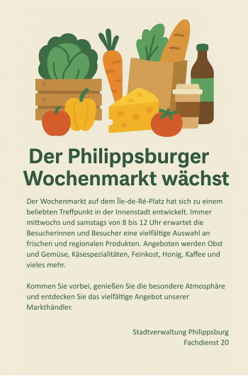 Flyer Wochenmarkt, der Text im Flyer entspricht dem Text hier auf der Seite